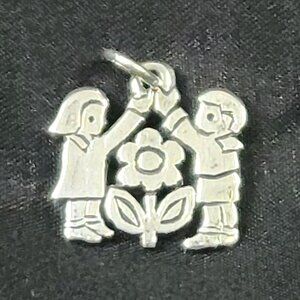 Retired James Avery Girl and Boy with Flower Charm Sterling Silver